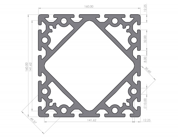 Aluminum profile 160x160 Heavy groove 8 I type